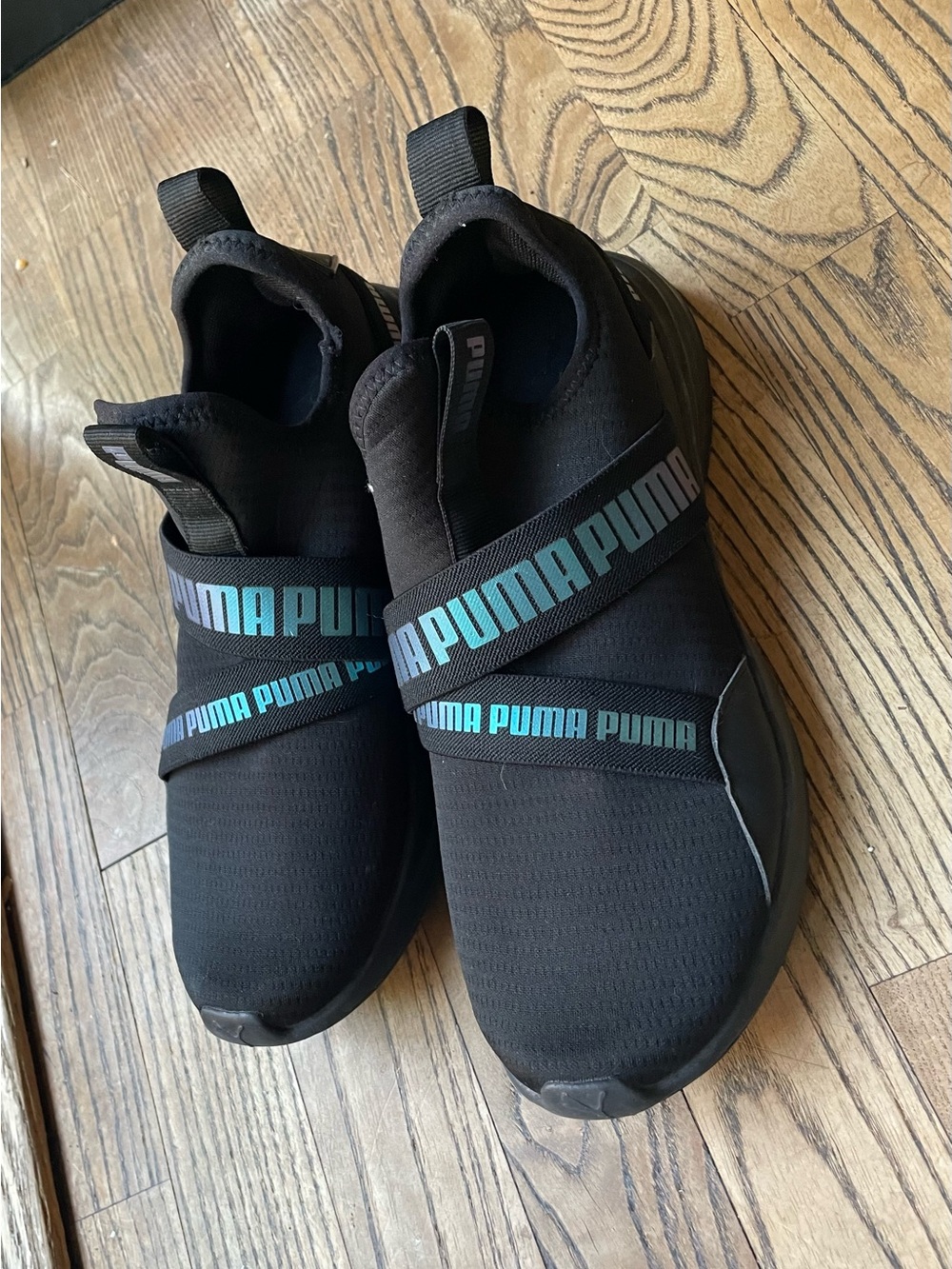 PUMA Soft FOAM Optimal Comfort Slip-on Womens SNEAKERS 9.5 Blk Blue Cross Straps